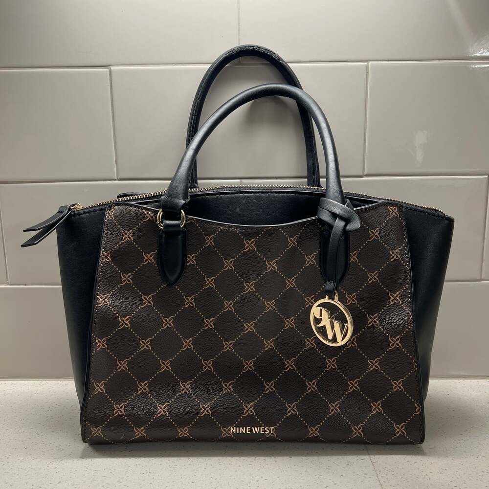 Nine West Brooklyn Jet Set Satchel in Brown Shell/Black